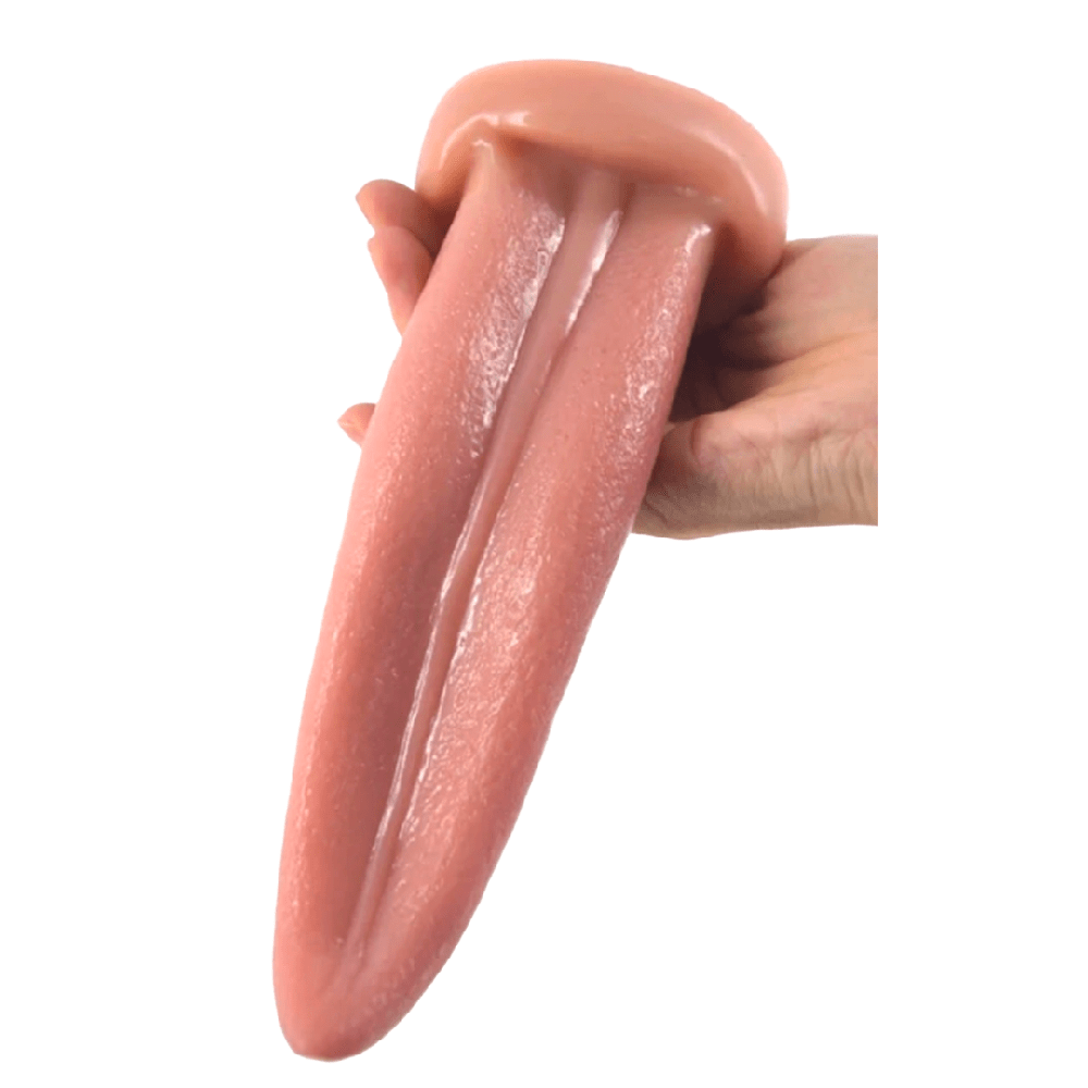 Dilatador anal con forma de lengua y base de ventosa adaptable