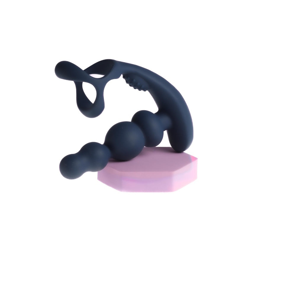 Vibrador prostático Eduardo recargable con diseño para estimulación anal y sujeción de testículos