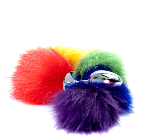 Plug anal metalico arcoiris con cola de zorra larga para fantasia