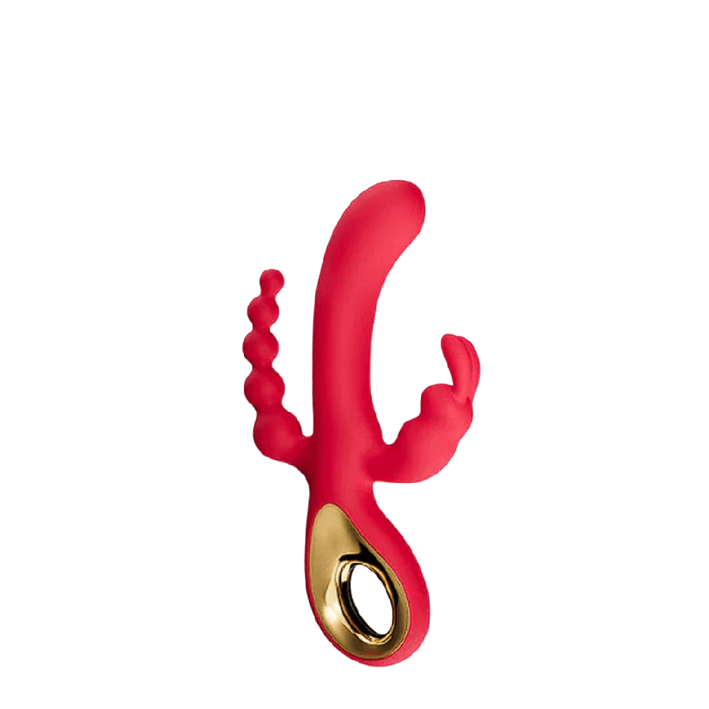 Juguete intimo conejito DP Bunny para clitoris y estimulacion vaginal, silicona suave, recargable